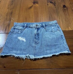 Free People Vintage Y2k Micro Mini Low Rise Distressed Blue Denim Jean Skirt 6